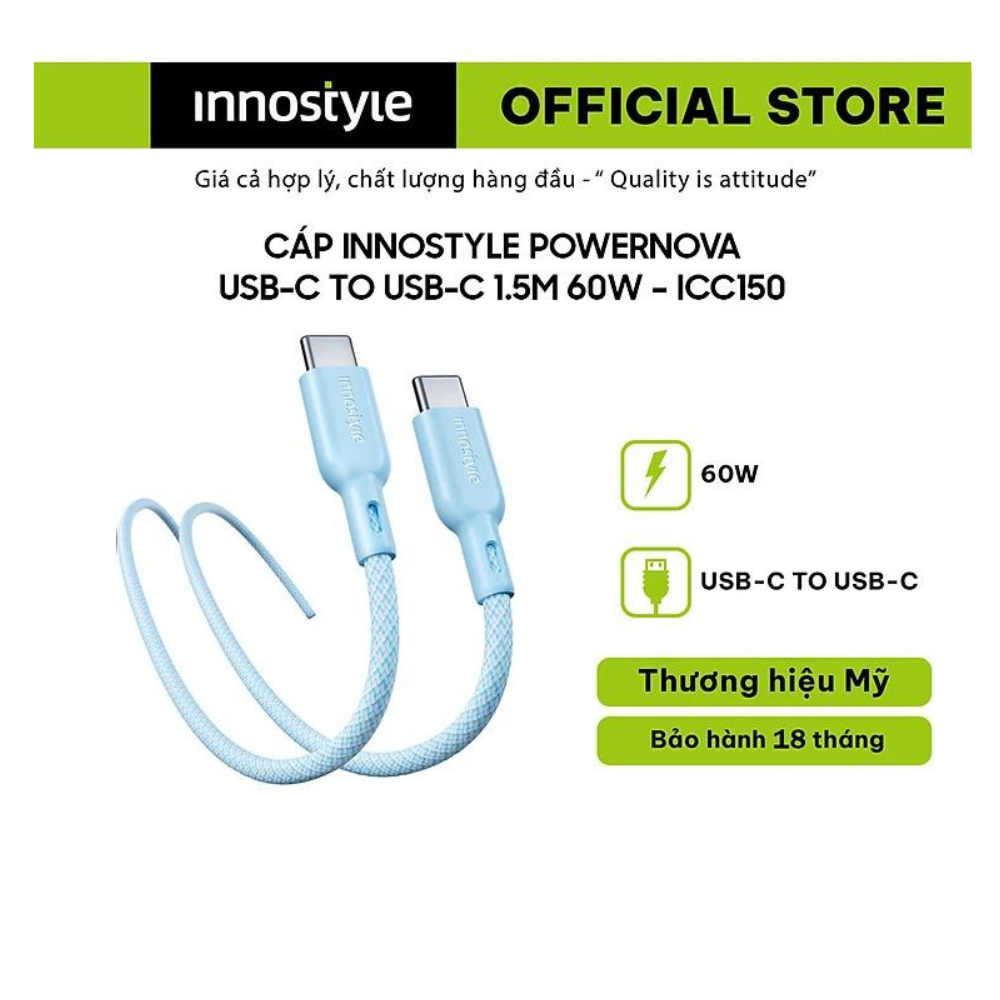 CÁP INNOSTYLE POWERNOVA USB-C TO USB-C 1.5M 60W – ICC150